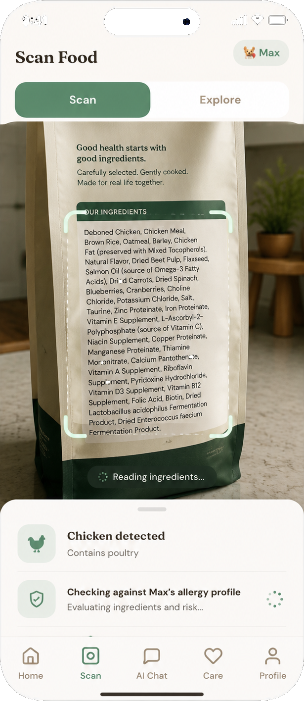Peeku scan screen showing a real ingredient-label camera scan